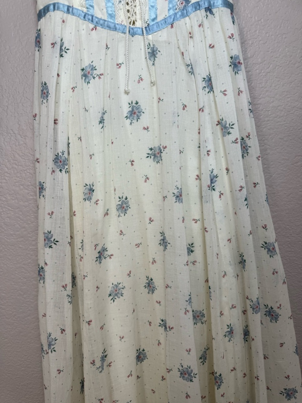 Vintage 1970’s Gunne Sax Prairie Cotton Floral Lace Ruffle Maxi Sundress Cottage - Picture 6 of 16